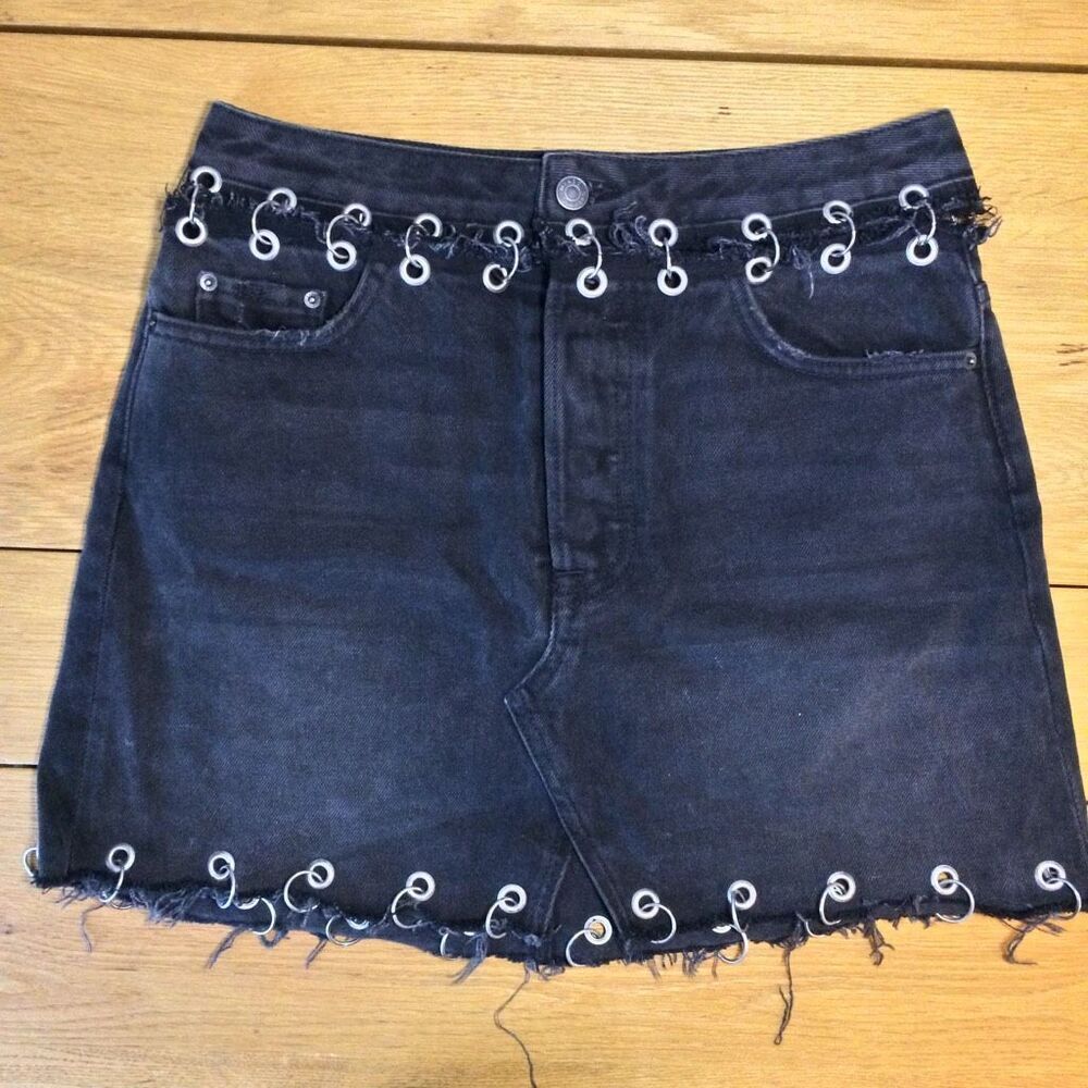 GRLFRND Milla high rise faded black mini skirt buttonfly 27
